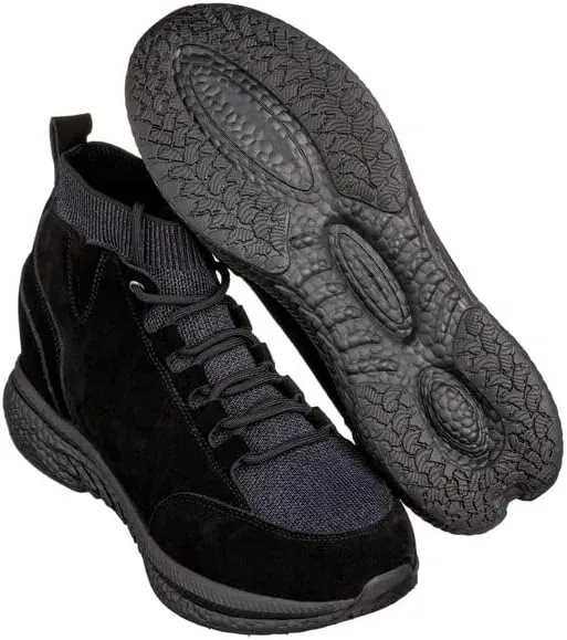 CALTO Men's Invisible Height Increasing Elevator Shoes - Black Fashion High Top Technical Sneakers - 3 Inches Taller - S23201- Size 10 D(M) US