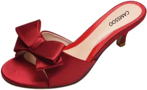 CAMSSOO Women's Satin Kitten Heels Mules Sandals Slip On Bowknot Open Toe Backless Dress Sexy Low Heeled Slipper Slides…
