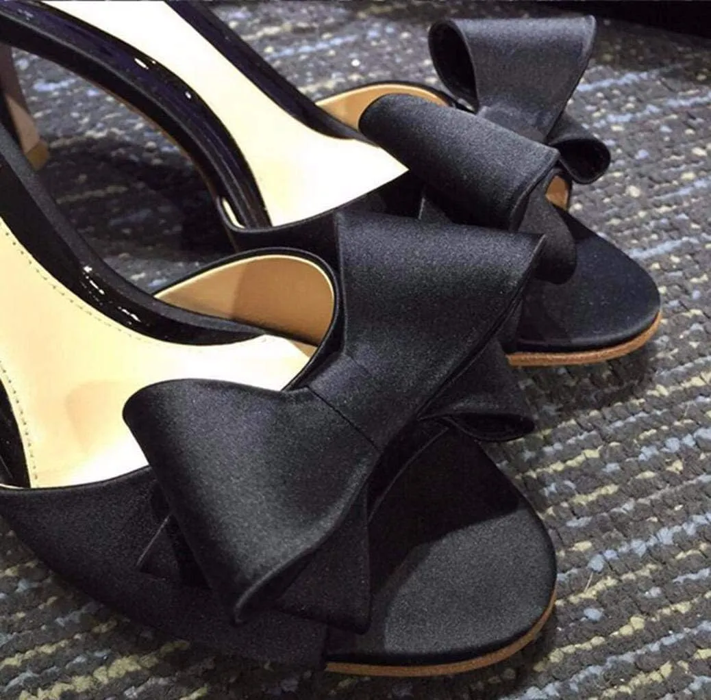 CAMSSOO Women's Satin Kitten Heels Mules Sandals Slip On Bowknot Open Toe Backless Dress Sexy Low Heeled Slipper Slides…