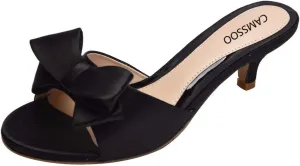 CAMSSOO Women's Satin Kitten Heels Mules Sandals Slip On Bowknot Open Toe Backless Dress Sexy Low Heeled Slipper Slides…