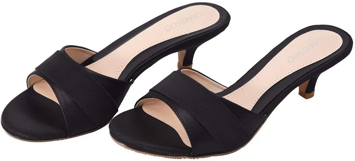 CAMSSOO Women's Satin Kitten Heels Mules Sandals Slip On Bowknot Open Toe Backless Dress Sexy Low Heeled Slipper Slides…