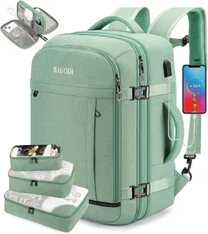 Carry On Backpack for Men Women,42L Flight Approved Travel Backpack with 4 Packing cubes,Expandable Water-resistant 17Inch Laptop Backpack,Casual Daypack Businless Weekend Hiking