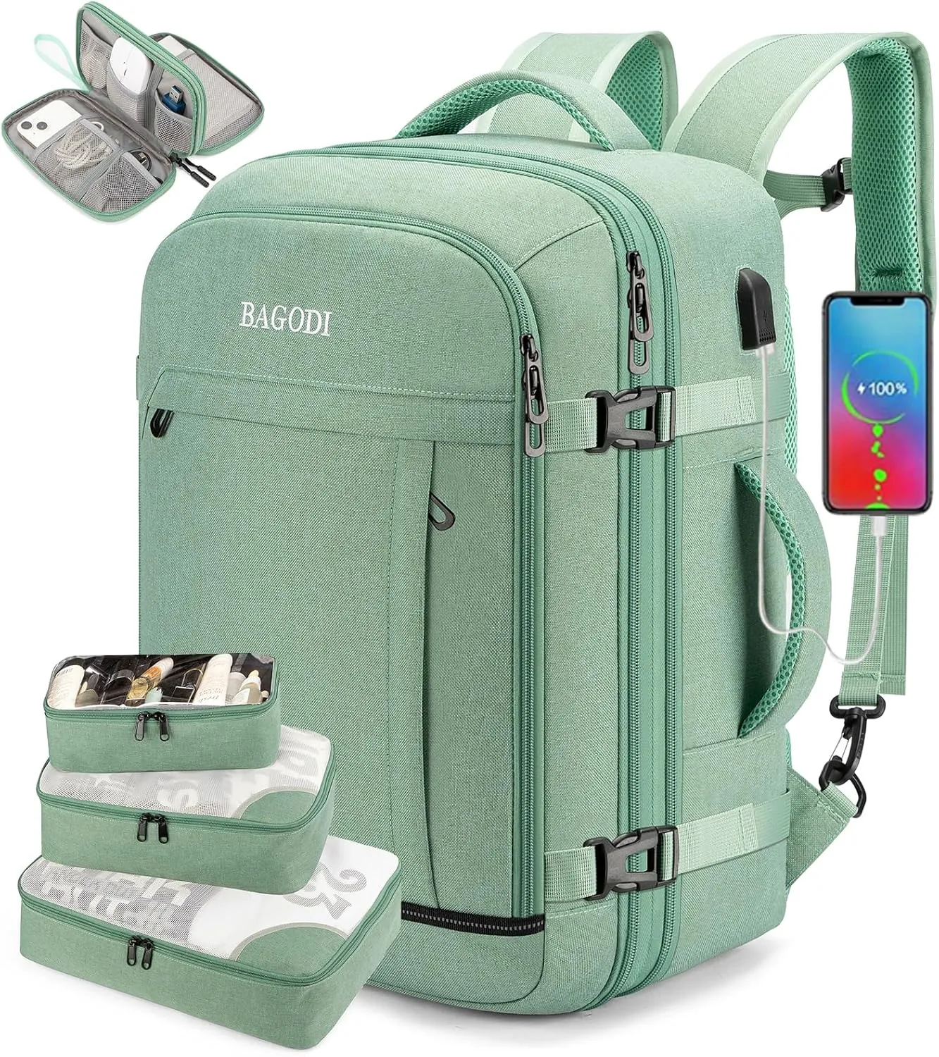 Carry On Backpack for Men Women,42L Flight Approved Travel Backpack with 4 Packing cubes,Expandable Water-resistant 17Inch Laptop Backpack,Casual Daypack Businless Weekend Hiking