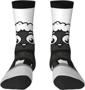 Cartoon Black White Sheep Crew Socks Unisex Cushioned Breathable Athletic Ankle Socks Casual Calf Socks for Running