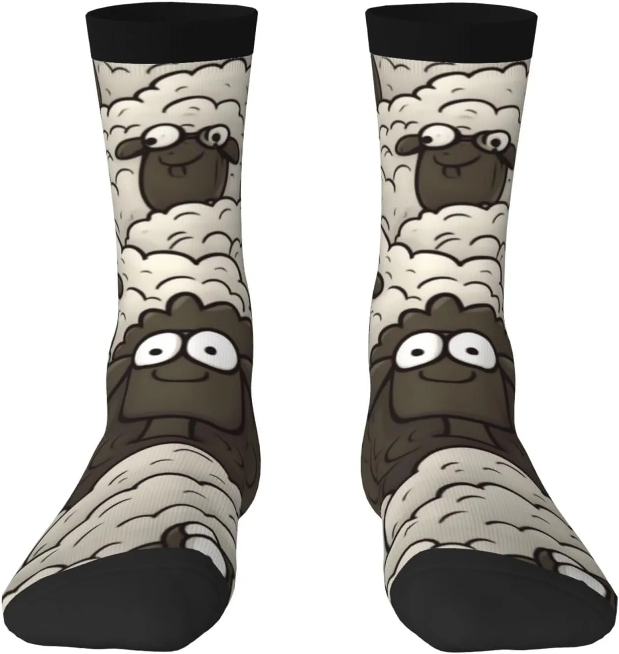 Cartoon Black White Sheep Crew Socks Unisex Cushioned Breathable Athletic Ankle Socks Casual Calf Socks for Running