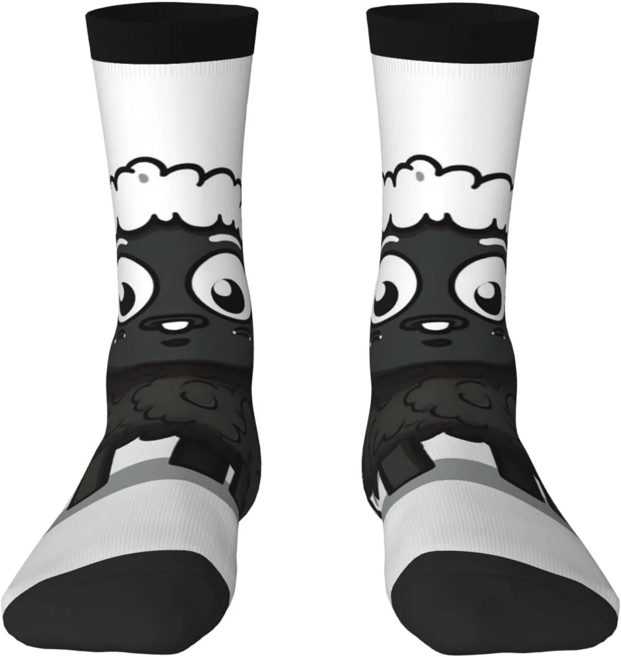 Cartoon Black White Sheep Crew Socks Unisex Cushioned Breathable Athletic Ankle Socks Casual Calf Socks for Running
