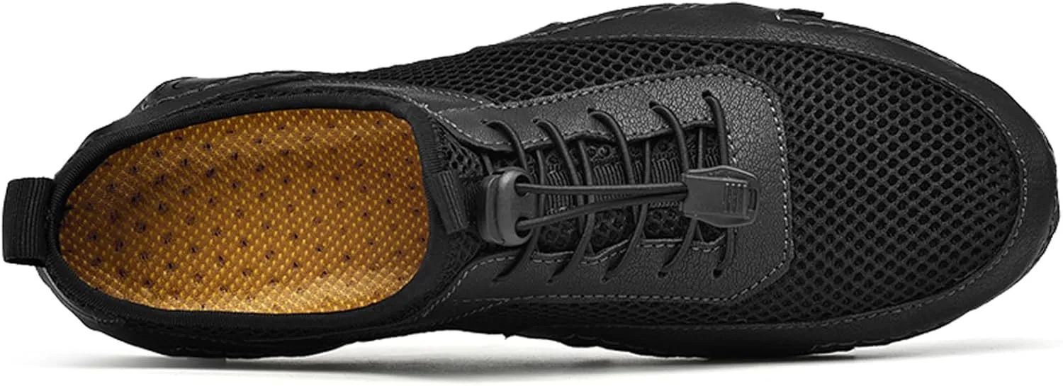Classic Non Slip Drawstring Men's Suede Mesh Casual Shoes Comfort Slip On Loafers Fashion Outdoor Flat Moccasin Sneakers Breathable Chukka Boots