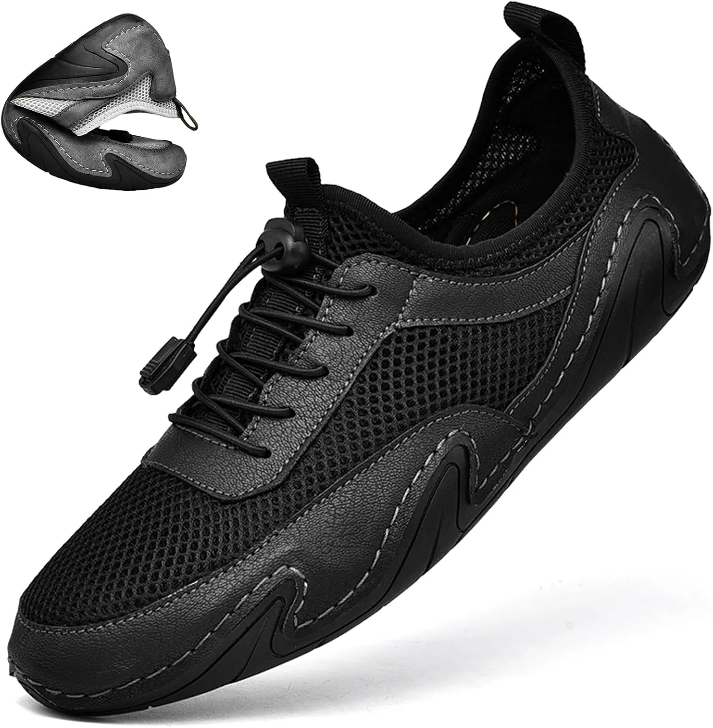 Classic Non Slip Drawstring Men's Suede Mesh Casual Shoes Comfort Slip On Loafers Fashion Outdoor Flat Moccasin Sneakers Breathable Chukka Boots