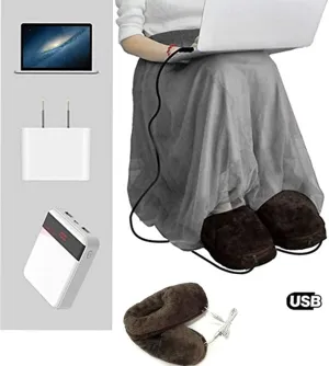 Clobeau Women's USB Heated Slipper, Winter Cold Weather Shoes, Warming Slippers, Large, Black