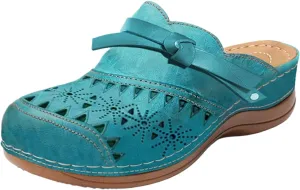 Clogs for Women Wide Width Wedge Sandals Hollow Out Closed Toe Slip On Slippers Arch Support Outdoor Beach Slippers