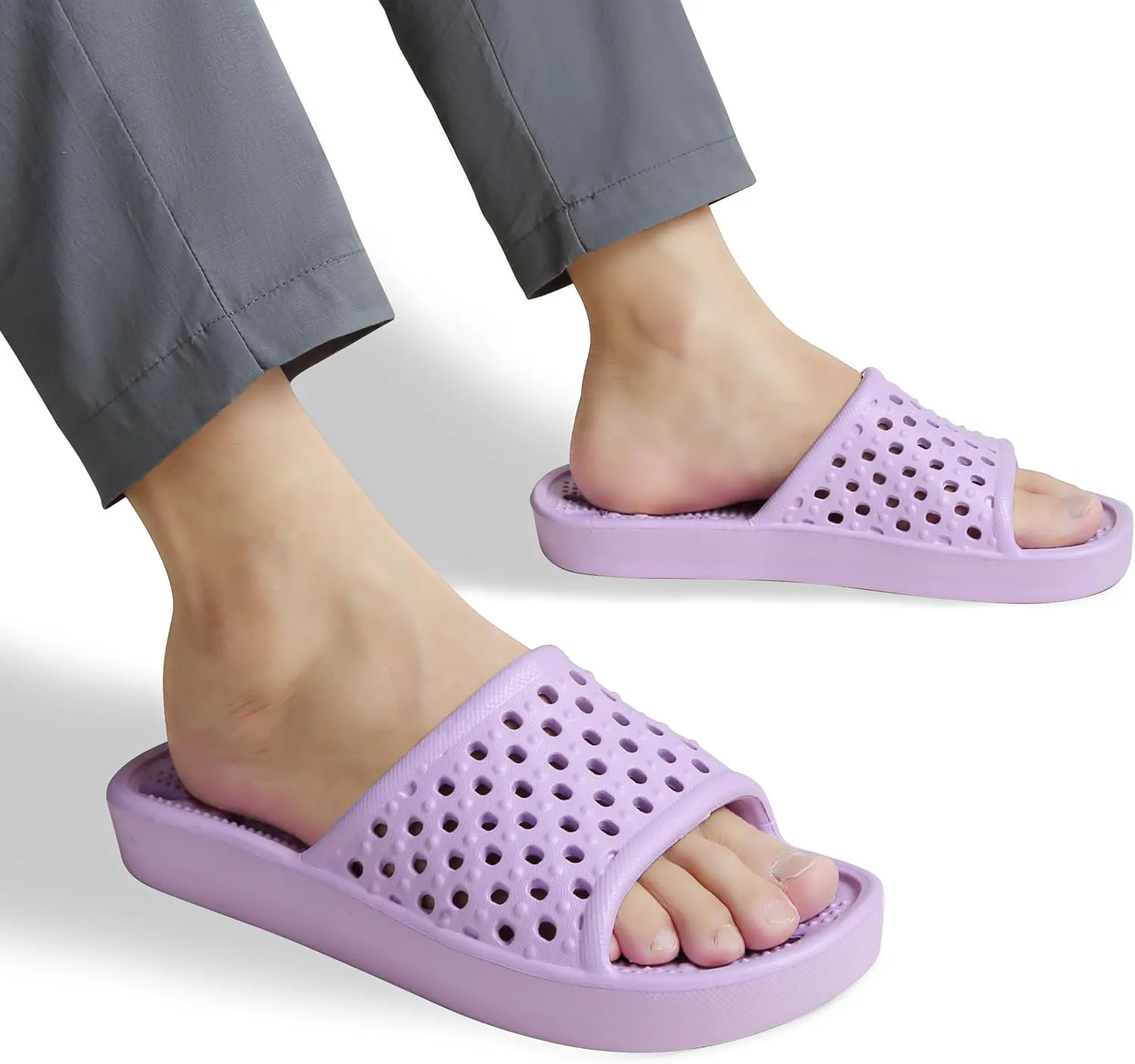 clootess Shower Shoes Slide for Men and Women Holes Bath Slipper Bathroom Sandal Pool Gym College Dorm Non-Slip