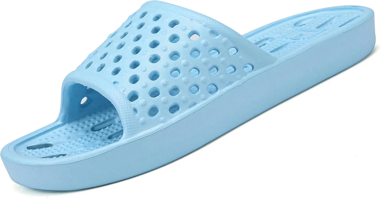 clootess Shower Shoes Slide for Men and Women Holes Bath Slipper Bathroom Sandal Pool Gym College Dorm Non-Slip