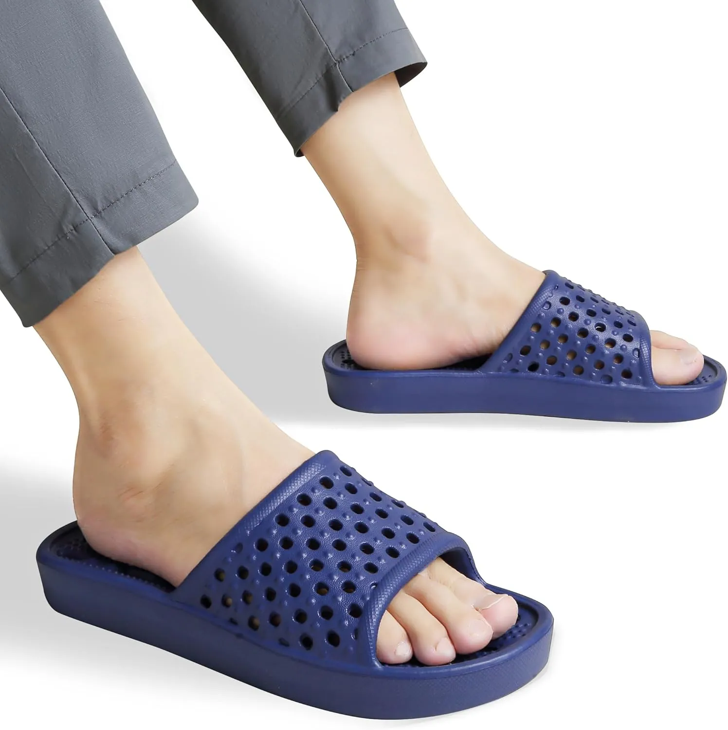 clootess Shower Shoes Slide for Men and Women Holes Bath Slipper Bathroom Sandal Pool Gym College Dorm Non-Slip