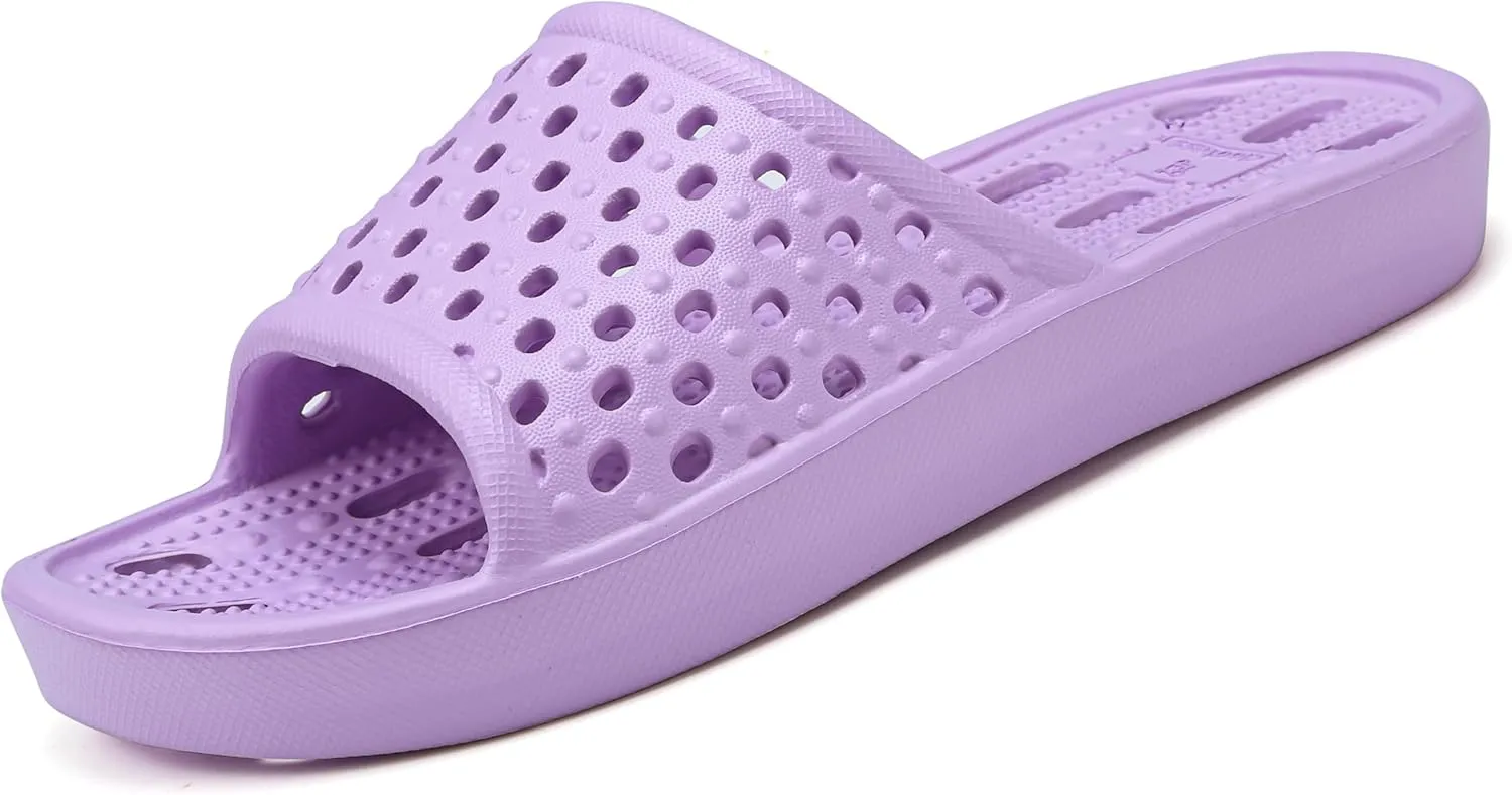 clootess Shower Shoes Slide for Men and Women Holes Bath Slipper Bathroom Sandal Pool Gym College Dorm Non-Slip