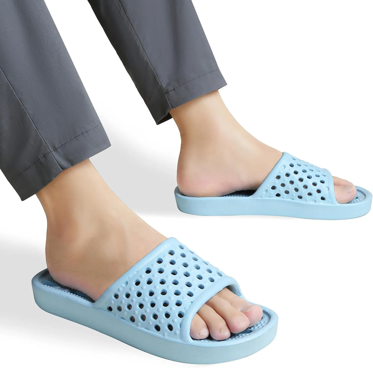 clootess Shower Shoes Slide for Men and Women Holes Bath Slipper Bathroom Sandal Pool Gym College Dorm Non-Slip