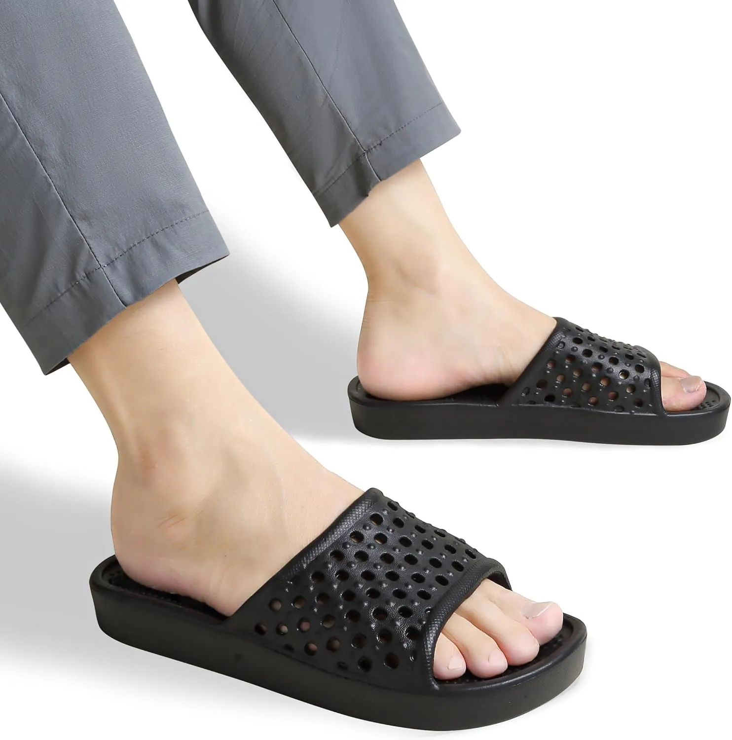 clootess Shower Shoes Slide for Men and Women Holes Bath Slipper Bathroom Sandal Pool Gym College Dorm Non-Slip