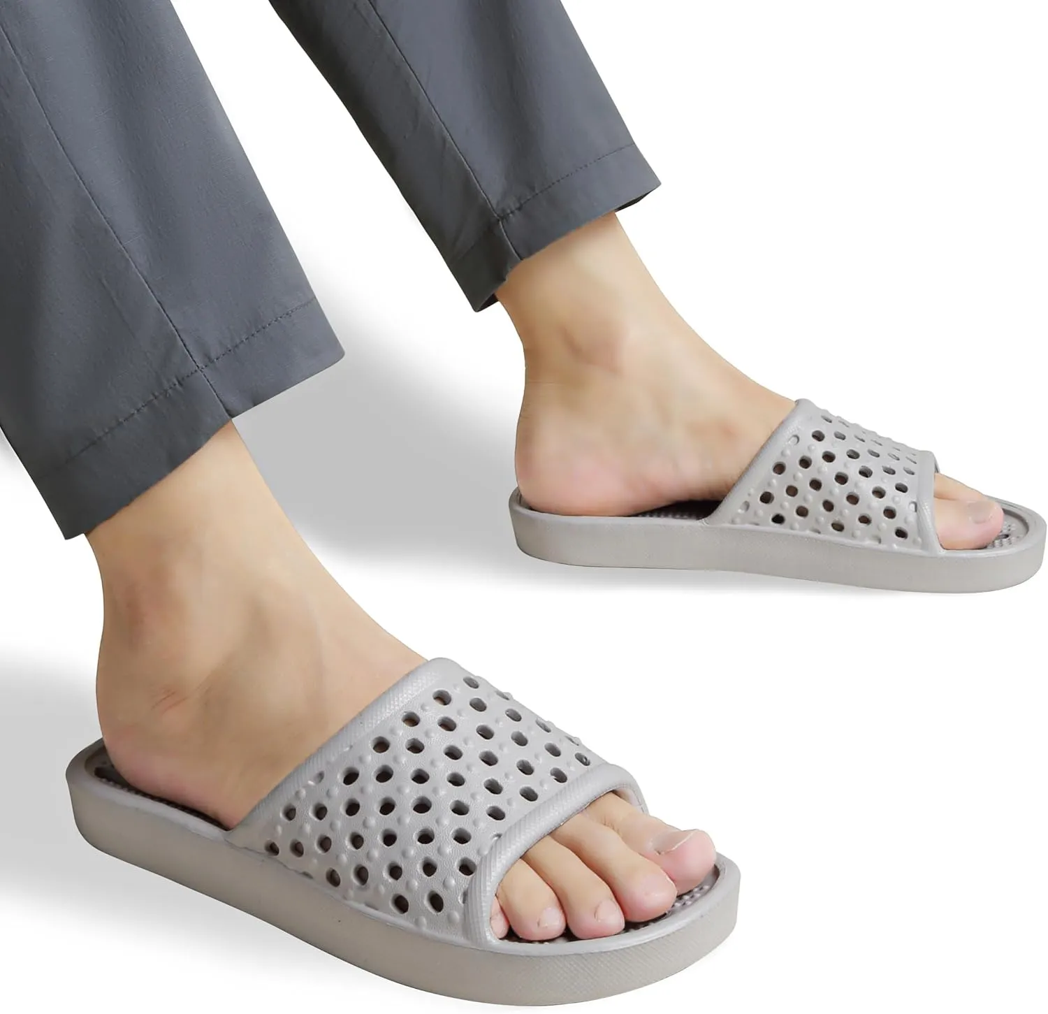 clootess Shower Shoes Slide for Men and Women Holes Bath Slipper Bathroom Sandal Pool Gym College Dorm Non-Slip