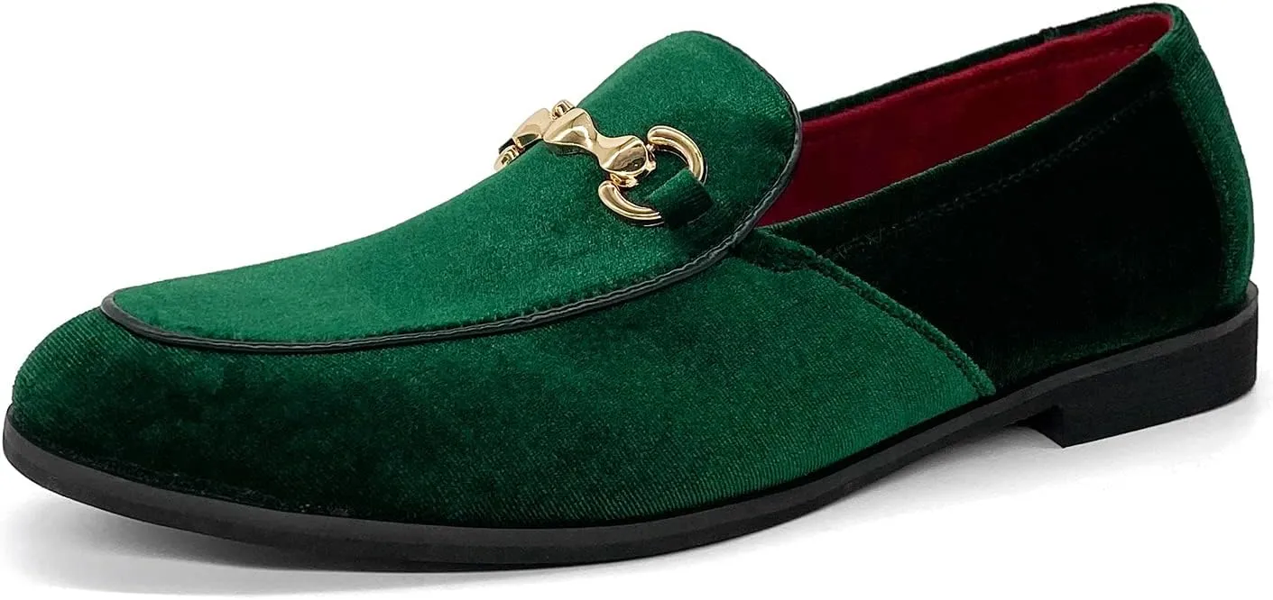 CMM Men's Velvet Slip On Loafers Shiny Metallic Slipper Loafers Luxury Dress Shoes Nightclub Party