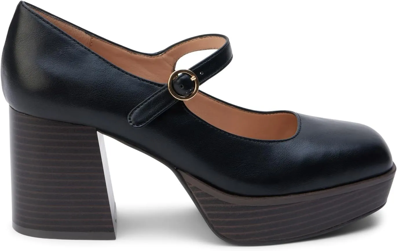 Coconuts by Matisse Womens Matilda Square Toe Mary Jane Platform Pumps Dress Casual Casual High Heel 3" & Up - Black