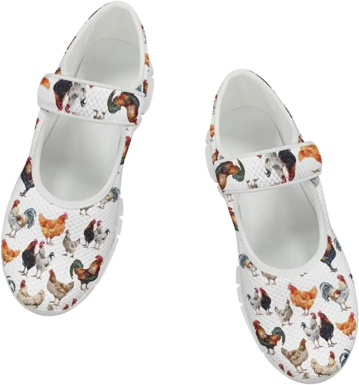 Coloranimal Shoes for Women Dressy Casual Mary Jane Shoes Womens Flats Lightweight Buckle Strap Slip On Shoes Womens Casual Shoes White Sole