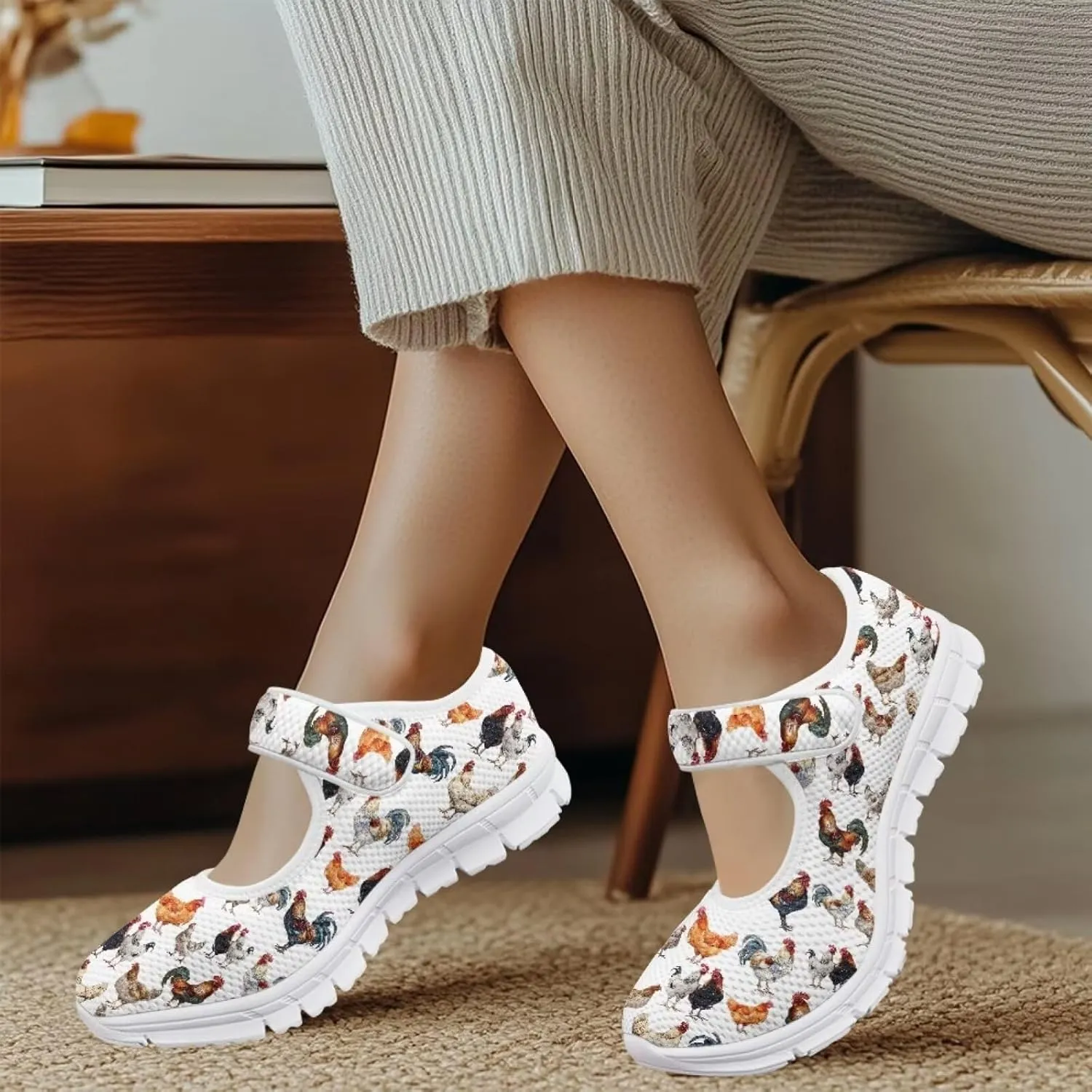 Coloranimal Shoes for Women Dressy Casual Mary Jane Shoes Womens Flats Lightweight Buckle Strap Slip On Shoes Womens Casual Shoes White Sole