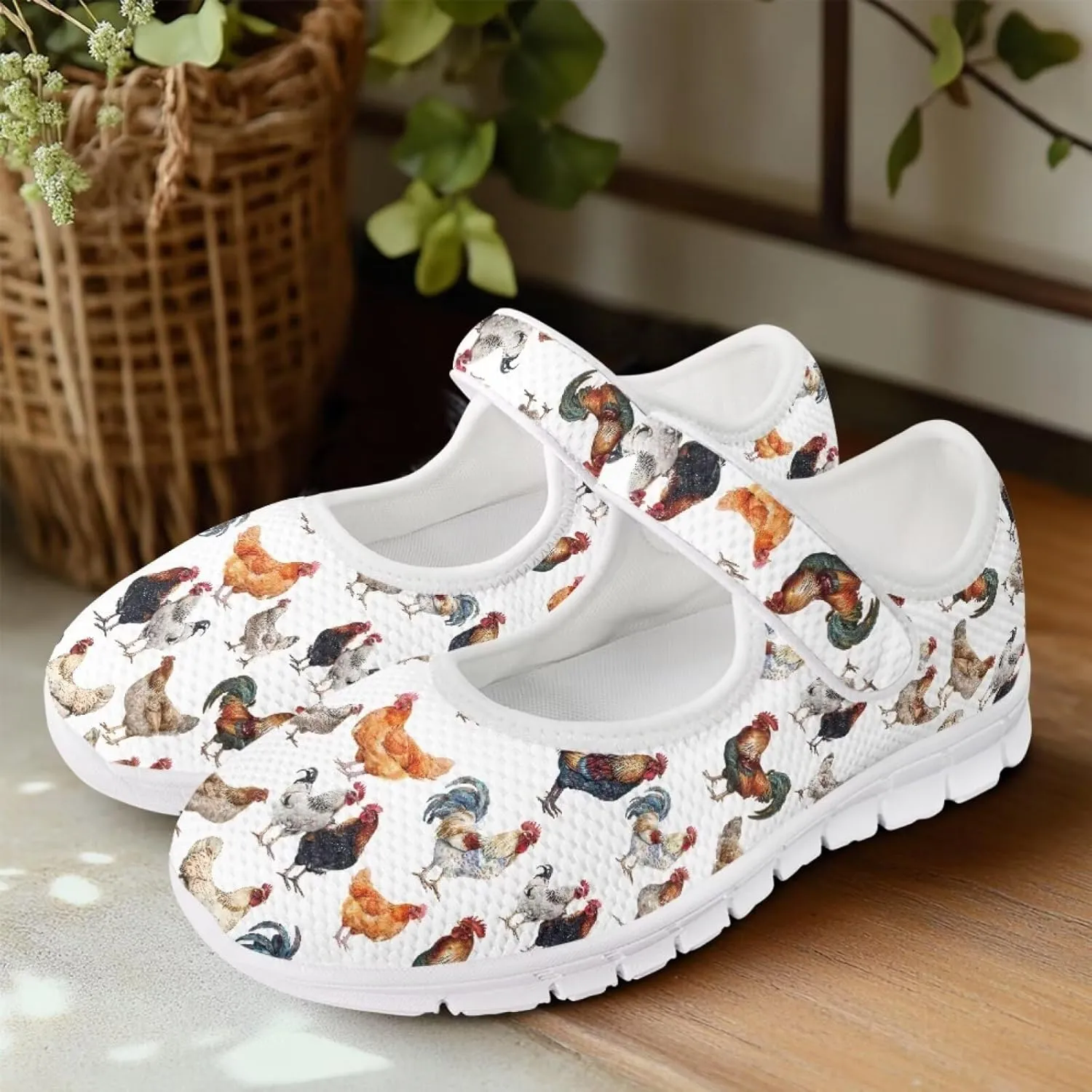 Coloranimal Shoes for Women Dressy Casual Mary Jane Shoes Womens Flats Lightweight Buckle Strap Slip On Shoes Womens Casual Shoes White Sole
