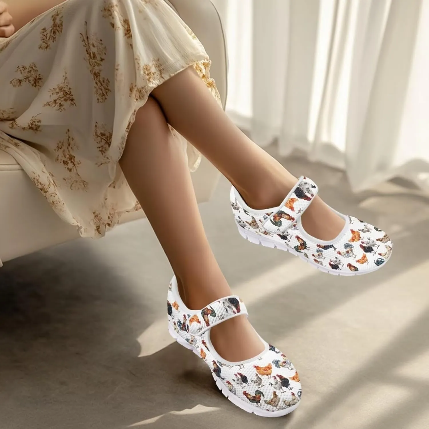 Coloranimal Shoes for Women Dressy Casual Mary Jane Shoes Womens Flats Lightweight Buckle Strap Slip On Shoes Womens Casual Shoes White Sole