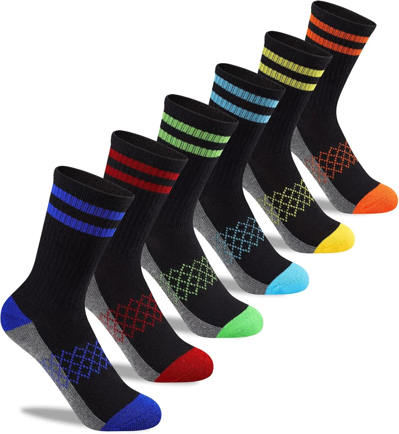 Comfoex Boys Crew Socks Half Cushioned Athletic Socks Cotton Calf Socks For Big Little Kids 6 Pairs