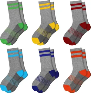 Comfoex Boys Crew Socks Half Cushioned Athletic Socks Cotton Calf Socks For Big Little Kids 6 Pairs