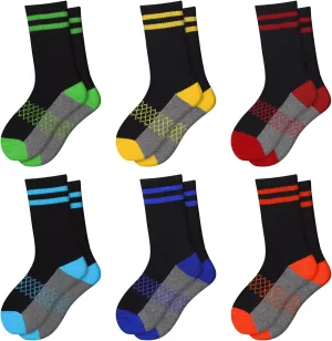 Comfoex Boys Crew Socks Half Cushioned Athletic Socks Cotton Calf Socks For Big Little Kids 6 Pairs