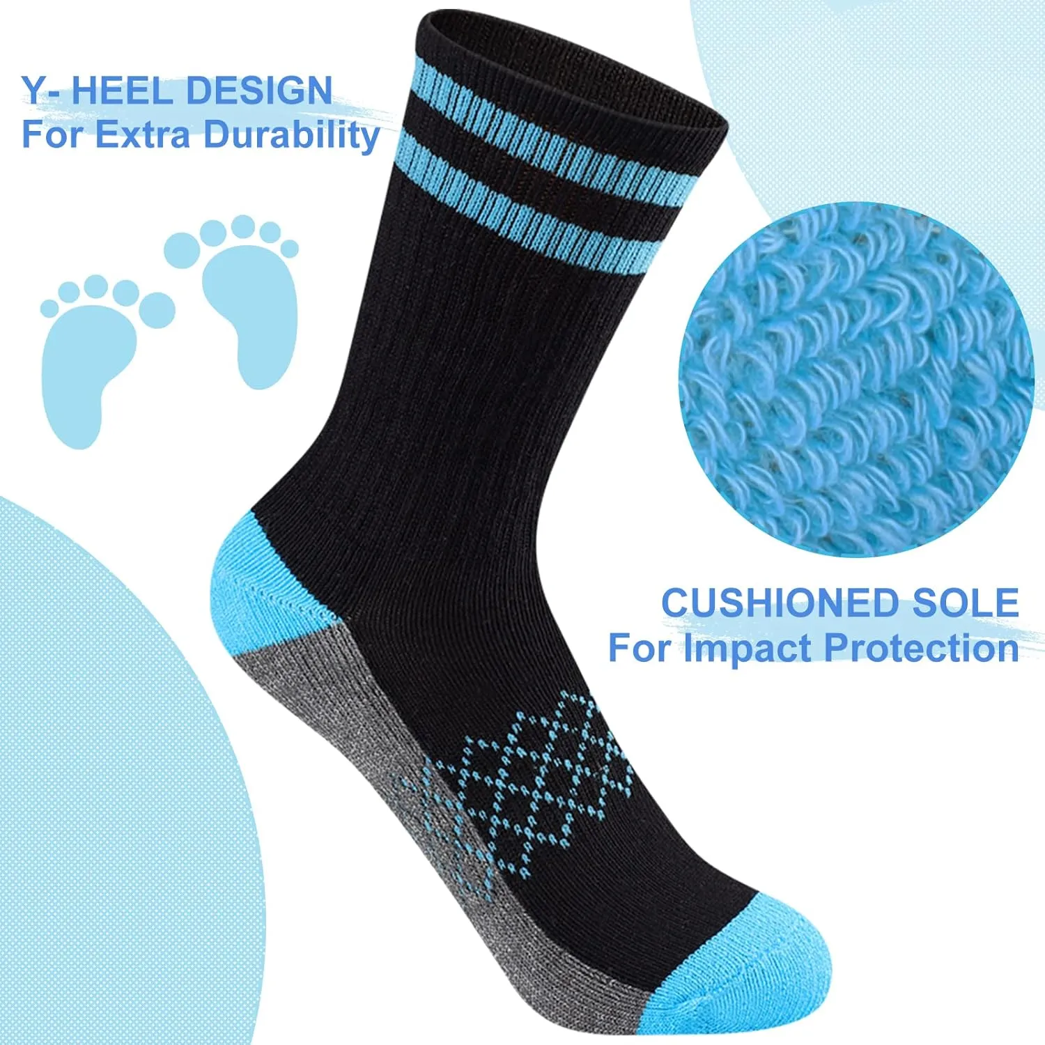 Comfoex Boys Crew Socks Half Cushioned Athletic Socks Cotton Calf Socks For Big Little Kids 6 Pairs