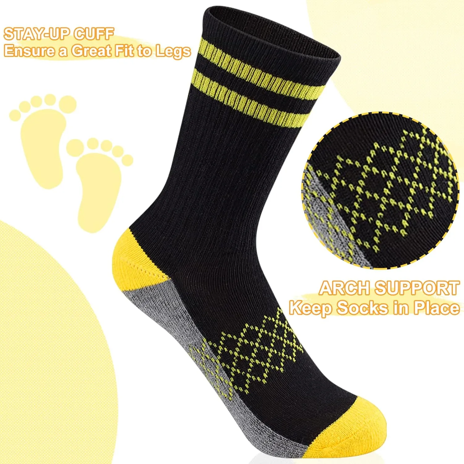 Comfoex Boys Crew Socks Half Cushioned Athletic Socks Cotton Calf Socks For Big Little Kids 6 Pairs