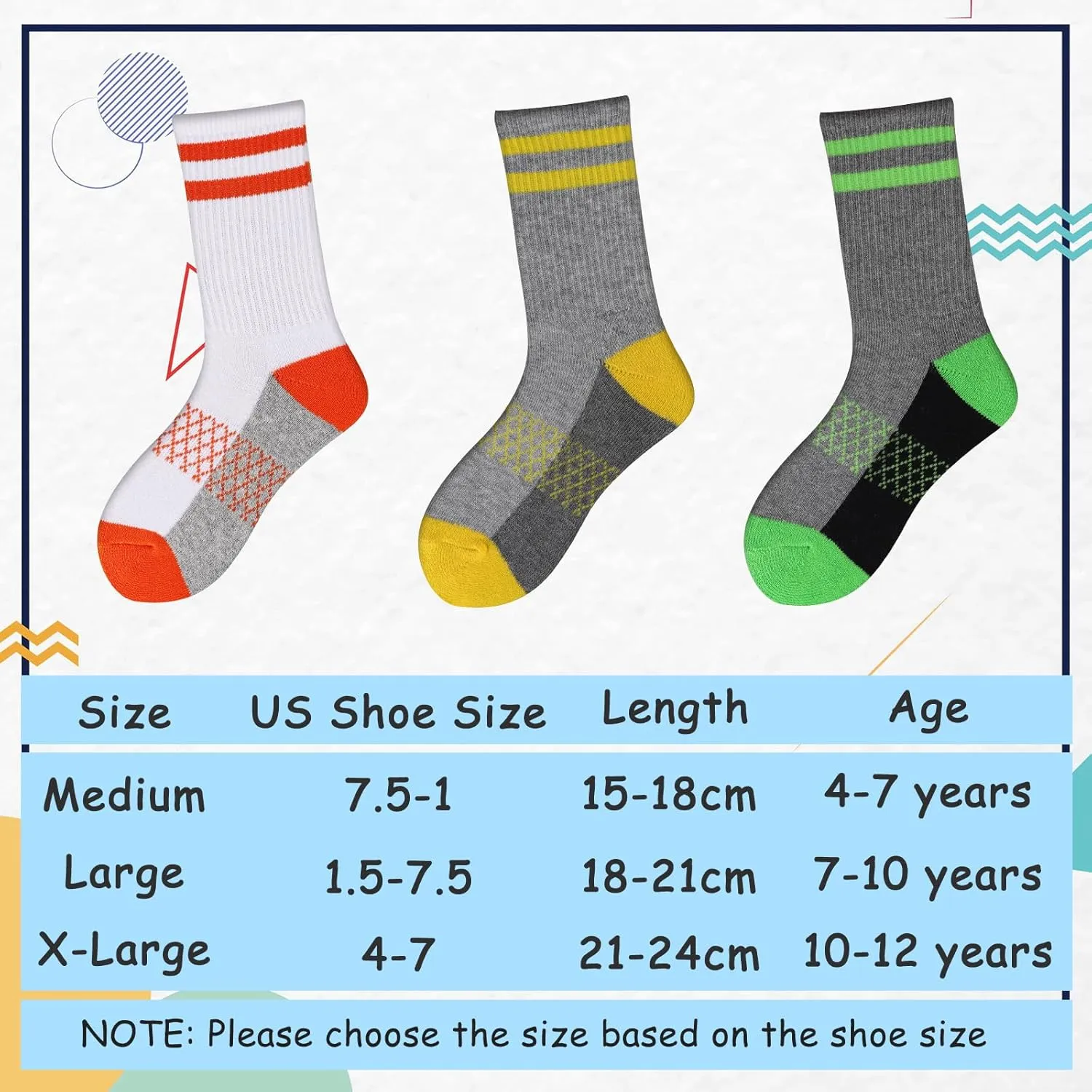 Comfoex Boys Crew Socks Half Cushioned Athletic Socks Cotton Calf Socks For Big Little Kids 6 Pairs