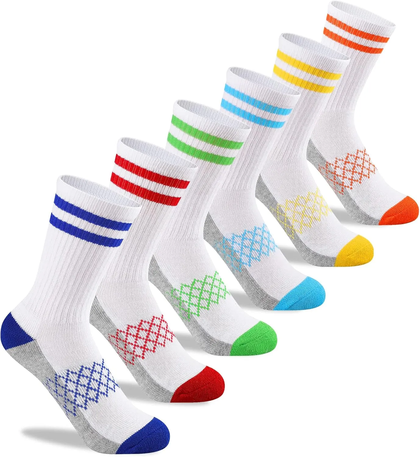 Comfoex Boys Crew Socks Half Cushioned Athletic Socks Cotton Calf Socks For Big Little Kids 6 Pairs