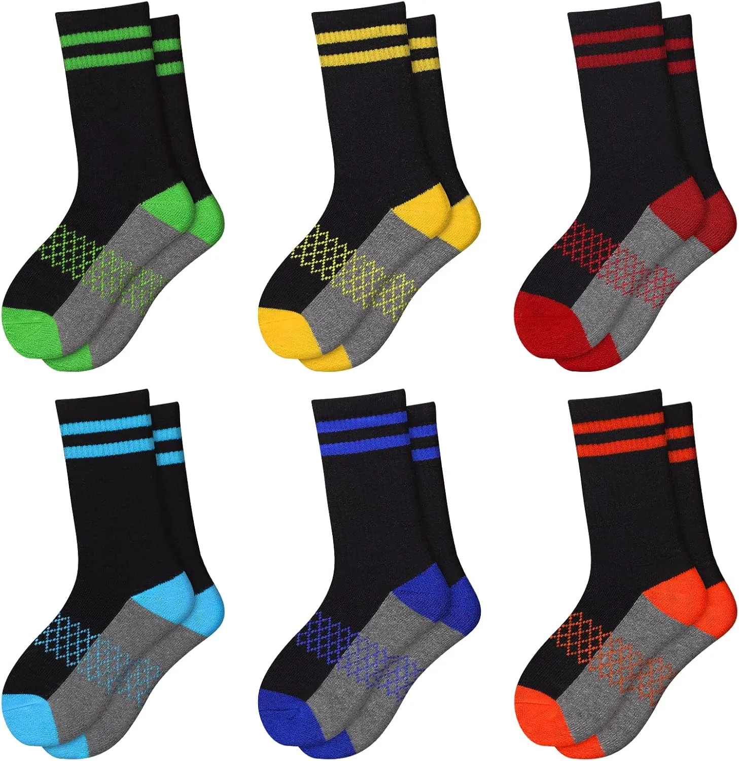 Comfoex Boys Crew Socks Half Cushioned Athletic Socks Cotton Calf Socks For Big Little Kids 6 Pairs