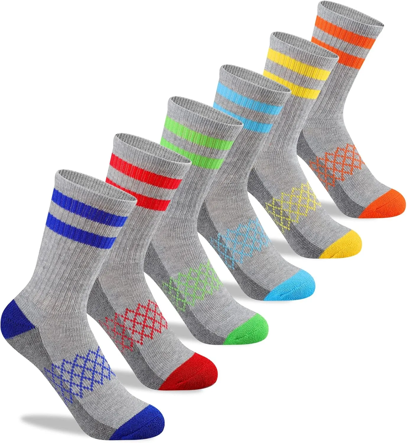 Comfoex Boys Crew Socks Half Cushioned Athletic Socks Cotton Calf Socks For Big Little Kids 6 Pairs