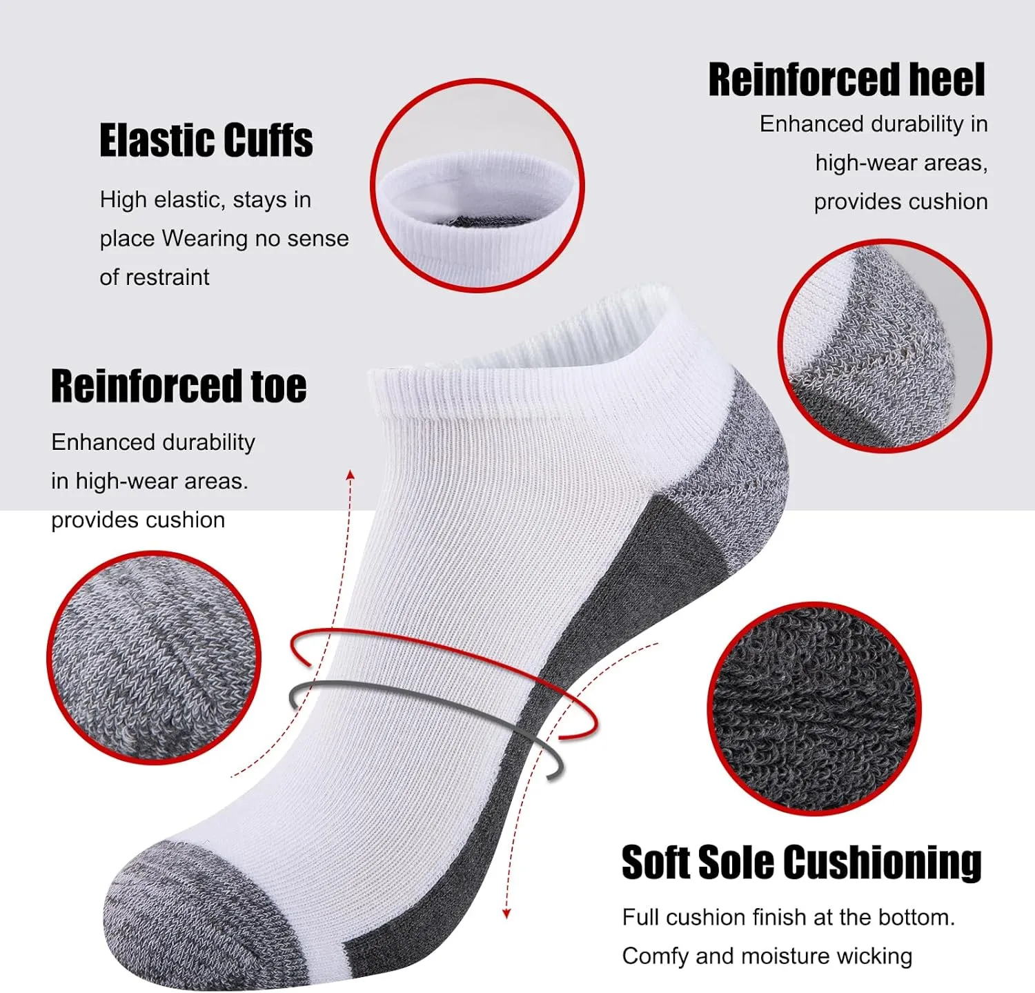 COOVAN Men Athletic Ankle Socks 12 pack Low Cut Short Cushion Casual Sock（12 pairs）