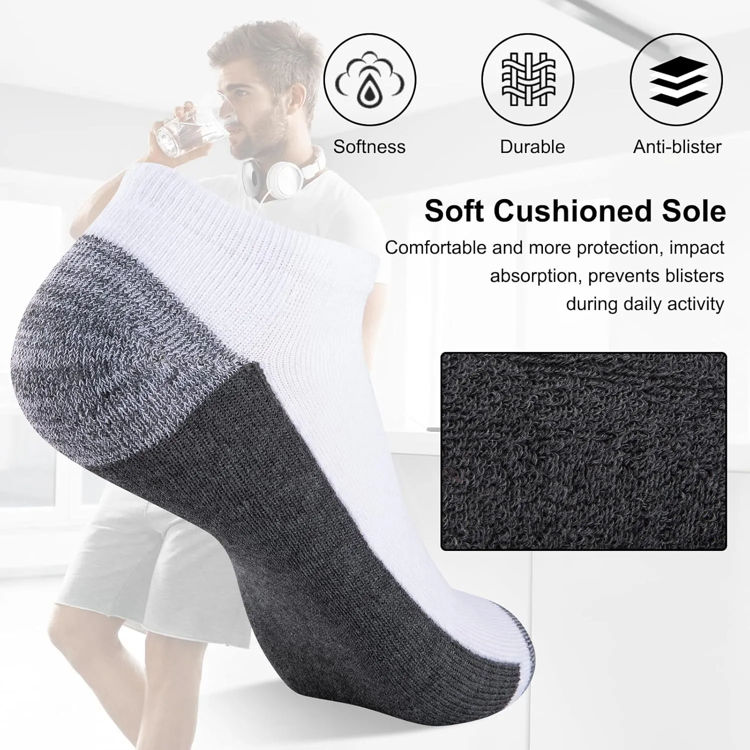 COOVAN Men Athletic Ankle Socks 12 pack Low Cut Short Cushion Casual Sock（12 pairs）