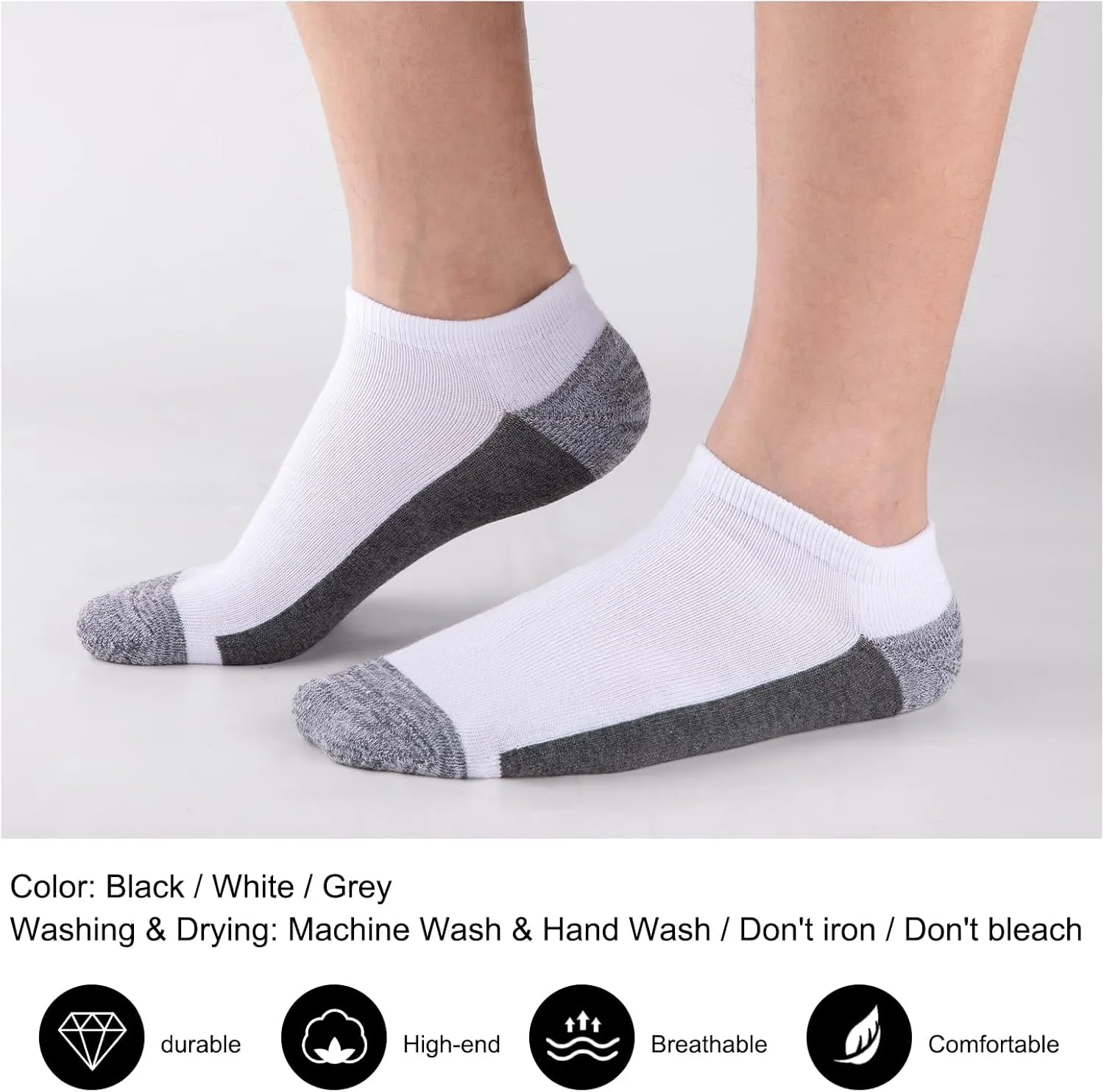 COOVAN Men Athletic Ankle Socks 12 pack Low Cut Short Cushion Casual Sock（12 pairs）