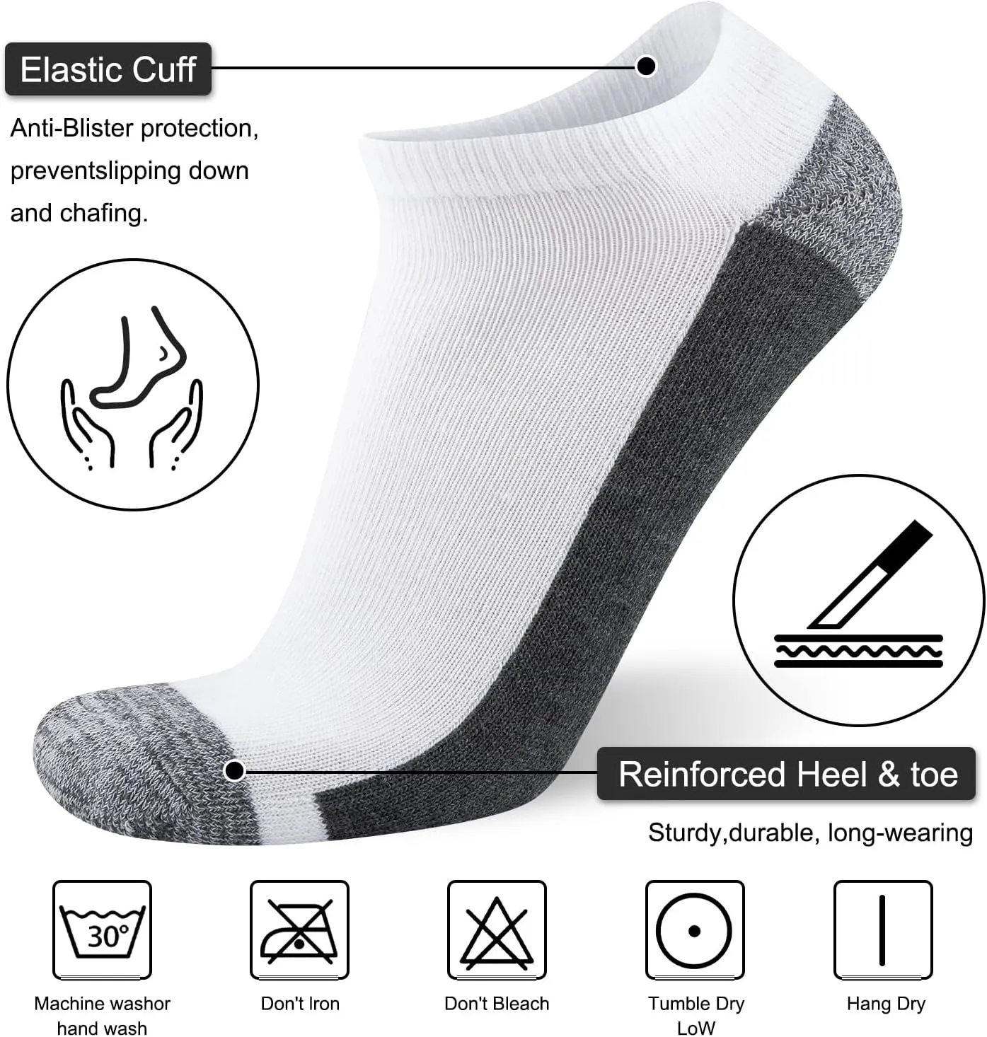 COOVAN Men Athletic Ankle Socks 12 pack Low Cut Short Cushion Casual Sock（12 pairs）