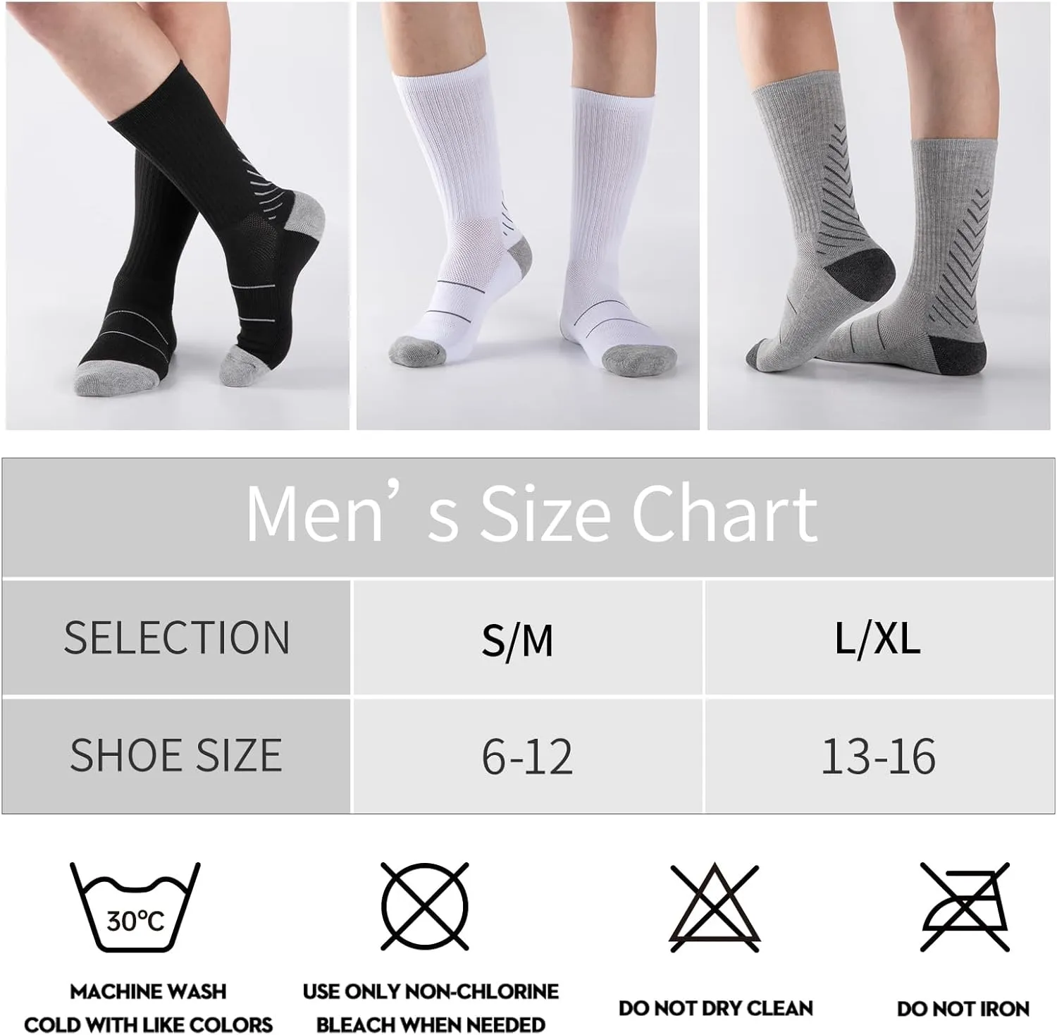 COOVAN Men's 6P-Pack Premium Athletic Crew Socks Men Thick Cushion Casual Work Sock With Moisture Wicking