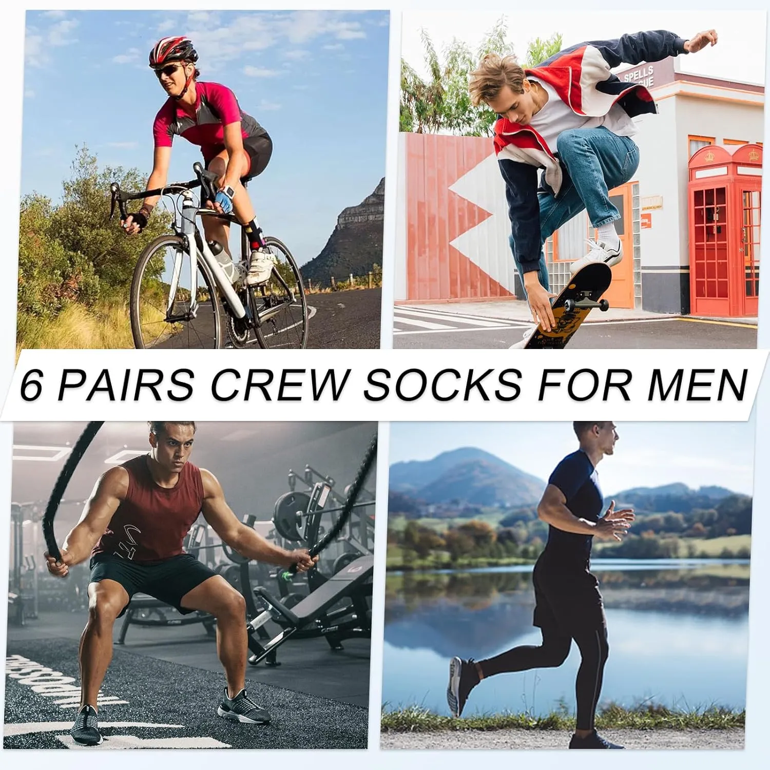 COOVAN Men's 6P-Pack Premium Athletic Crew Socks Men Thick Cushion Casual Work Sock With Moisture Wicking