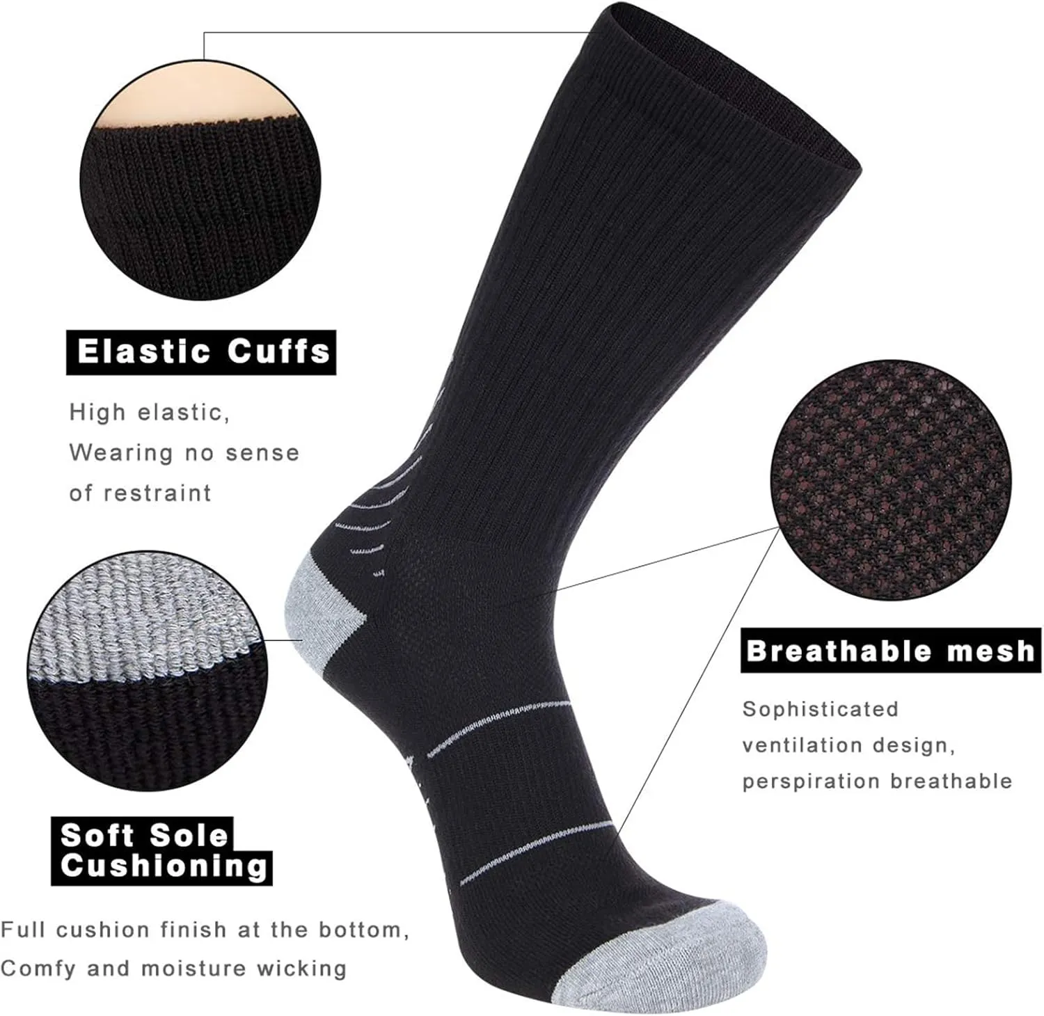 COOVAN Men's 6P-Pack Premium Athletic Crew Socks Men Thick Cushion Casual Work Sock With Moisture Wicking