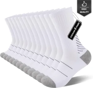 COOVAN Men's 6P-Pack Premium Athletic Crew Socks Men Thick Cushion Casual Work Sock With Moisture Wicking