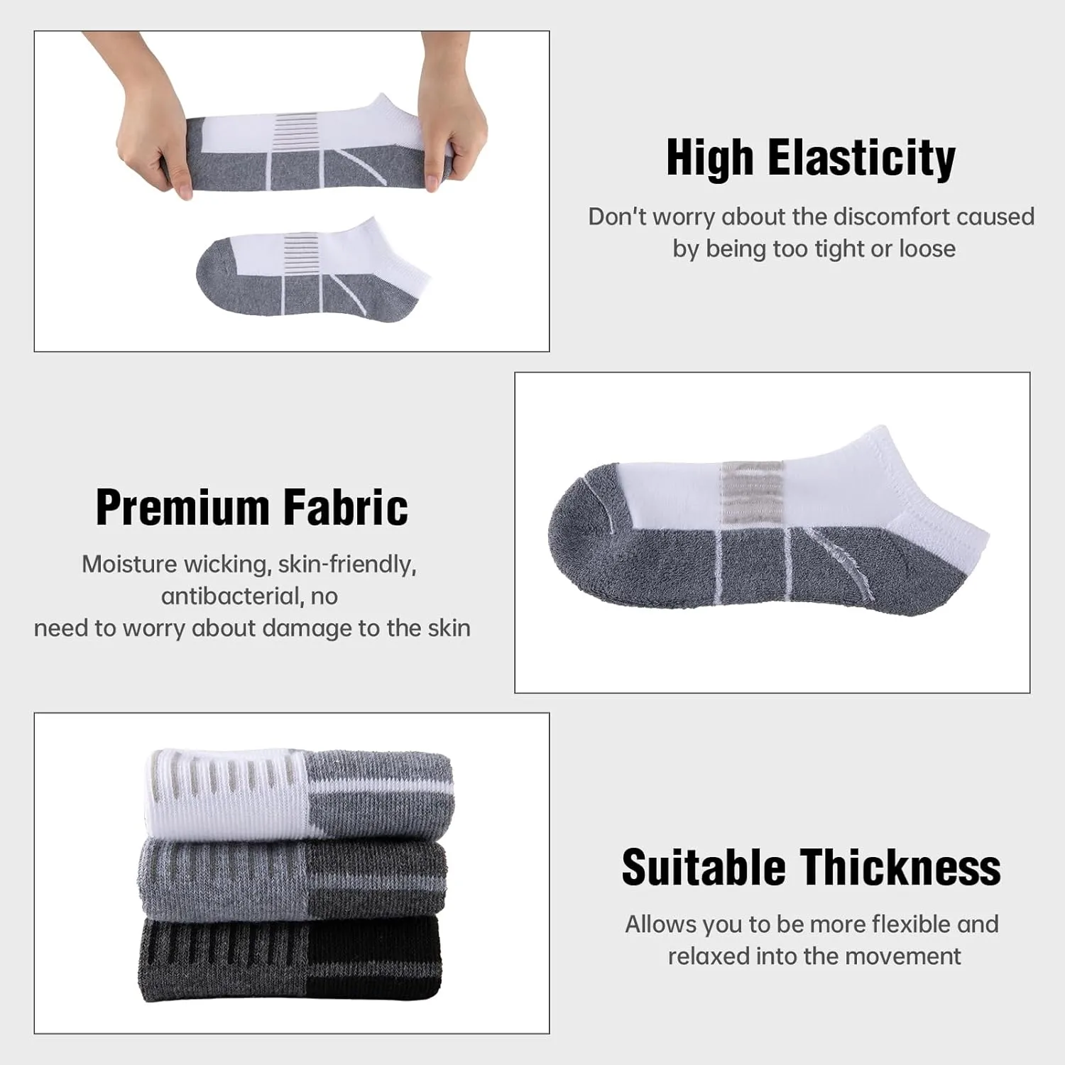 COOVAN Socks for Men Athletic Low Cut Sock with 12 Pairs,Ankle Socks Men Cushion 12 Pack Running Casual Sock