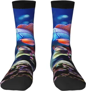 Coral Reef Fish Aquarium Crew Socks Unisex Cushioned Breathable Athletic Ankle Socks Casual Calf Socks for Running