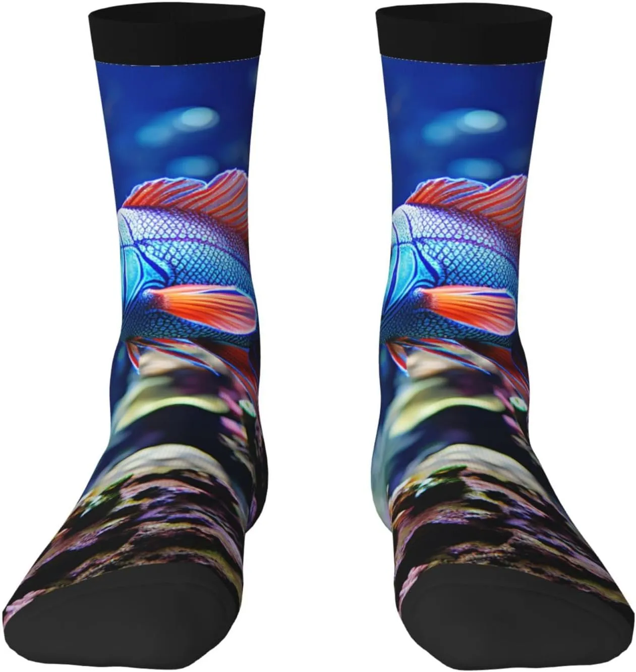 Coral Reef Fish Aquarium Crew Socks Unisex Cushioned Breathable Athletic Ankle Socks Casual Calf Socks for Running