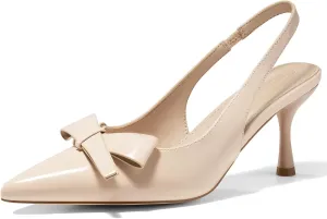 Coutgo Womens Slingback Kitten Heels Bow Closed Pointed Toe Pumps Slip on Office Work Dress Shoes