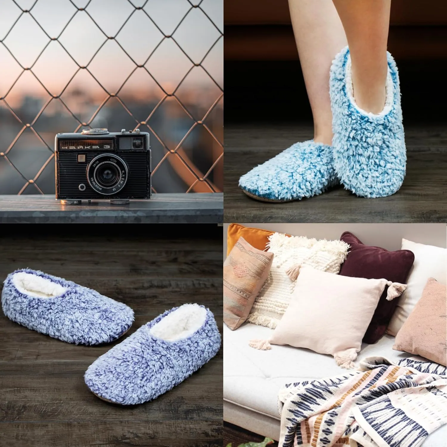 Cozylook 2-Pair Women's Soft Sole Slipper Socks with Grippers, Thick Warm Cozy Sherpa Lined Home Socks Set, Cable Knitted Non-slip Fluffy Winter House Bedroom Slippers