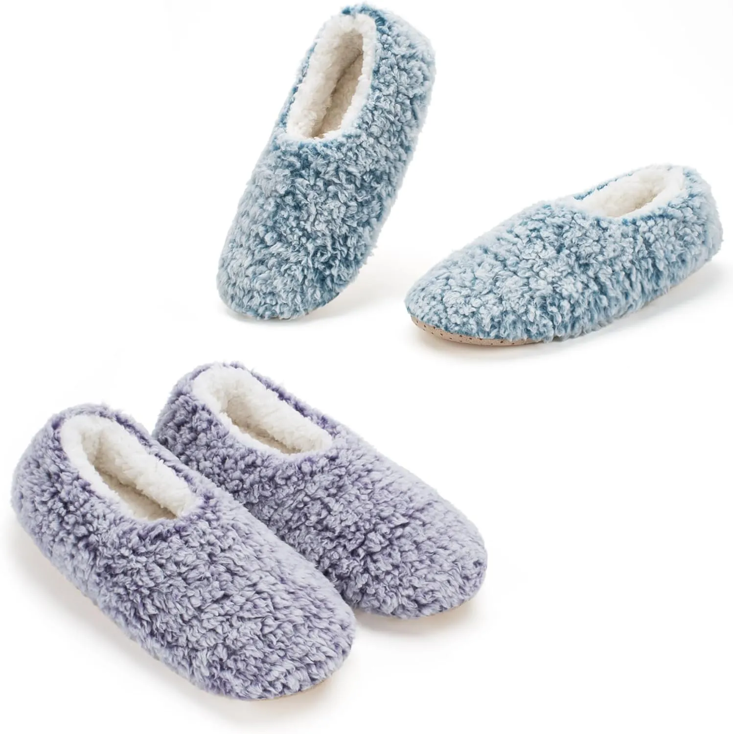 Cozylook 2-Pair Women's Soft Sole Slipper Socks with Grippers, Thick Warm Cozy Sherpa Lined Home Socks Set, Cable Knitted Non-slip Fluffy Winter House Bedroom Slippers